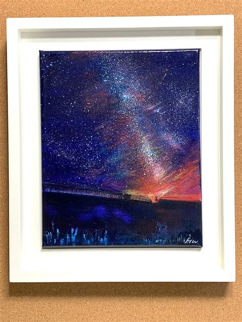 アクリル原画「夕暮れに沈みゆく太陽と星屑たち」f3キャンバス・アクリル絵の具 絵画 Washio Art 通販｜creemaクリーマ