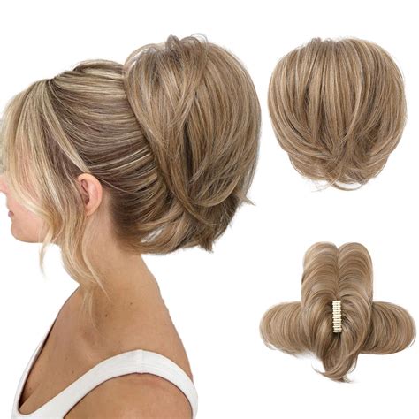 Messy Bun Hair Piece Claw Clip In Straight Hair Bun Inch Short