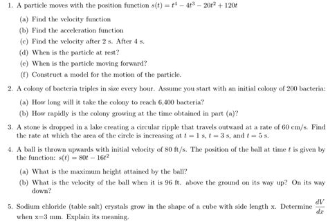 Solved 1 A Particle Moves With The Position Function S T