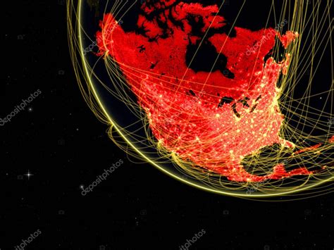 Norteam Rica En La Tierra Oscura Con Red Concepto De Conectividad