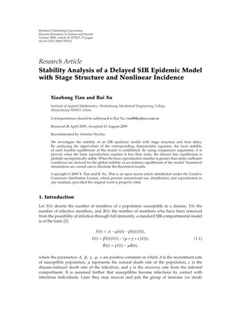 PDF Stability Analysis Of A Delayed SIR Epidemic Model With Stage