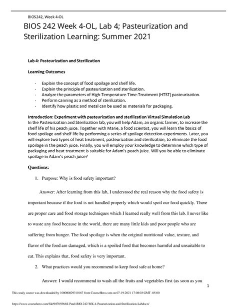 Bios 242 Week 4 Ol Lab 4 Pasteurization And Sterilization Learning