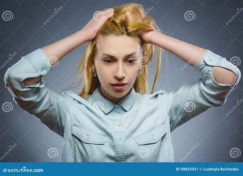 Closeup Sad Woman With Worried Stressed Face Expression Stock Image