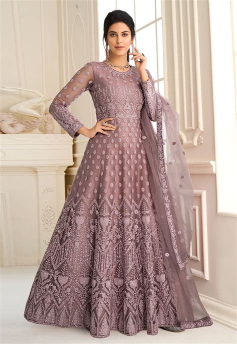 Mauve Embroidered Wedding Anarkali Suit Indian Anarkali Dresses