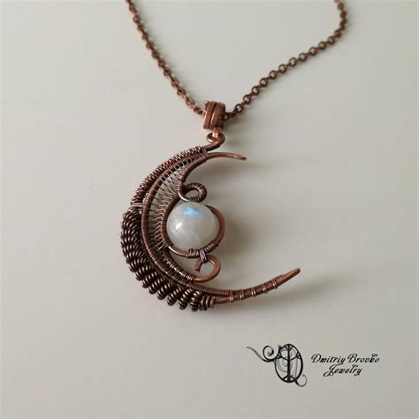 Wire Wrapped Crescent Moon Necklace With Natural Moonstone Etsy