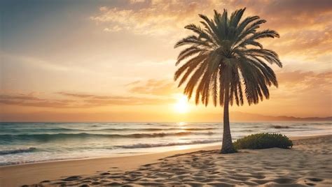 Premium Photo Palm Tree On The Sandy Beach Sea At Sunset Paradise