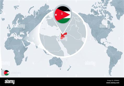 Pacific Centered World Map With Magnified Jordan Flag And Map Of