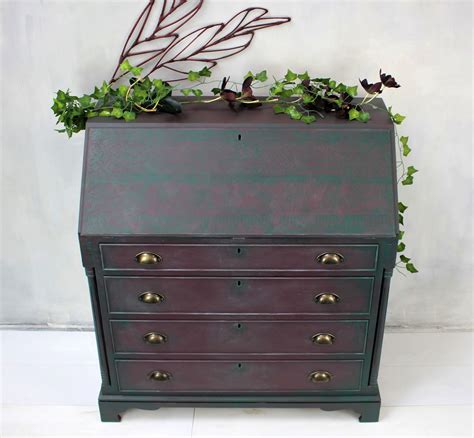 Dark Purple Vintage Bureau Writing Desk With Green Detail Etsy