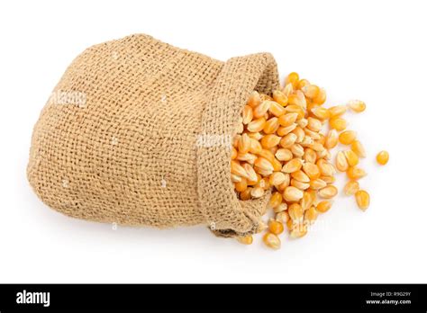 The Corn Seeds In Bag Isolated On White Background Top View Flat Lay