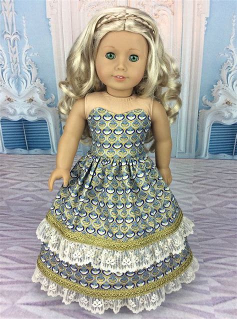 Blue And Gold 18 Inch Doll Dress Ball Gown Fits American Girl Size Doll