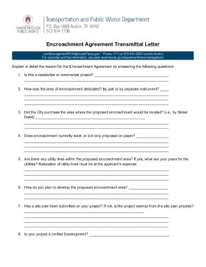 Fillable Online Encroachment Agreement Transmittal Letter Fax Email