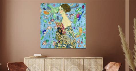 Dame mit Fächer Gustav Klimt blau digital vergrößert ArtFrame