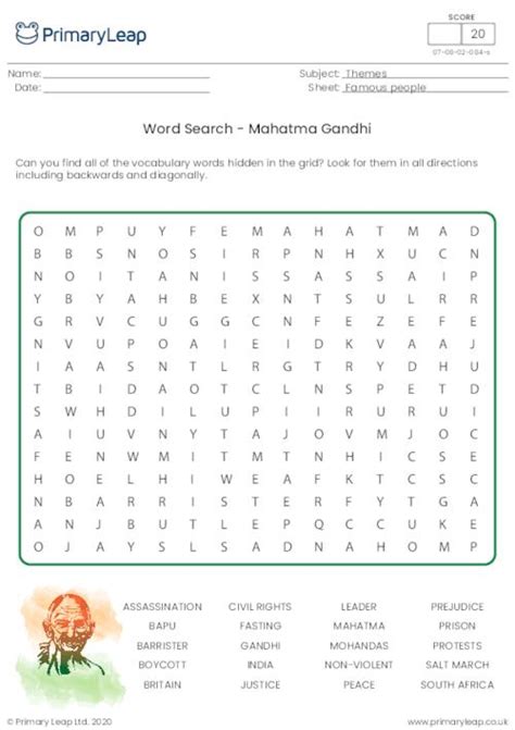 History Mahatma Gandhi Word Search Worksheet Vocabulary Worksheets