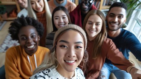 Premium Photo A Group Of Diverse And Happy Friends Taking A Selfie