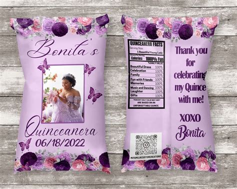 Quince Chip Bag Quinceanera Party Favor Sweet 16 Chip Bags Etsy