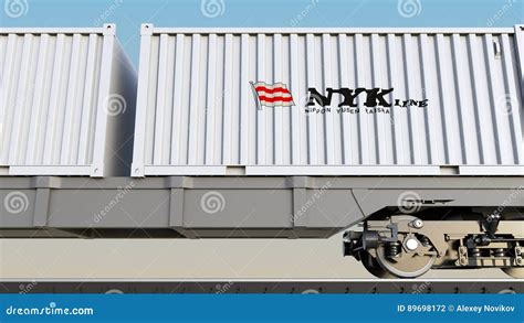 Railway Transportation of Containers with Nippon Yusen Logo. Editorial 3D Rendering Editorial ...