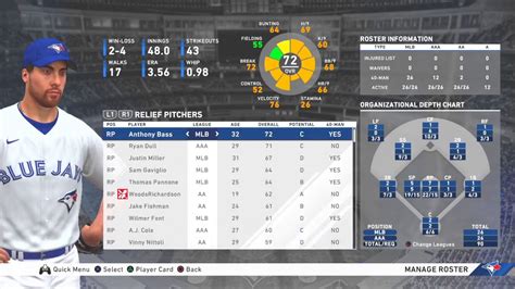 MLB The Show 20 Toronto Blue Jays Manage Roster Overview MLB Levels