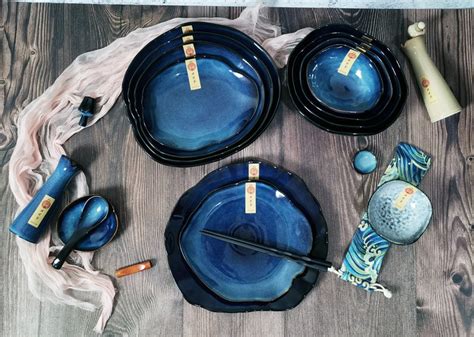 Blue Ceramic Dishes Set.blue Stoneware Dinnerware Set.pottery - Etsy