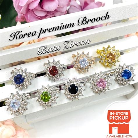 Elegant Brooch Korea Premium Brooch Batu Zircon Kerongsang Tudung Dagu