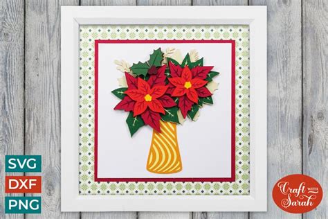 Poinsettia In Vase SVG Layered Flowers Cut File