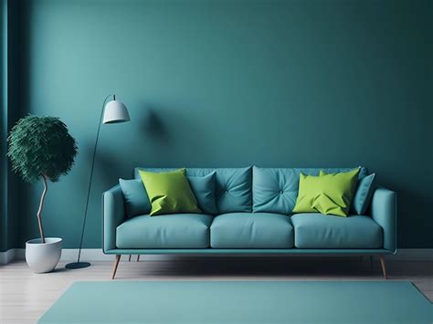 Premium AI Image | Mock up green wall with green sofa and decor in ...