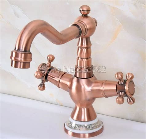 Red Copper Swivel Kitchen Sink Faucet Washbasin Faucets Dual Handle Cold Hot Water Mixer