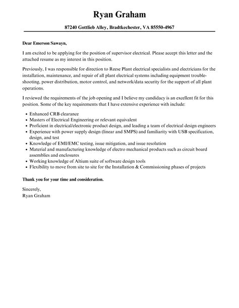 Electrician Cover Letter Sample Cover Letter Templates Examples Hot Sex Picture