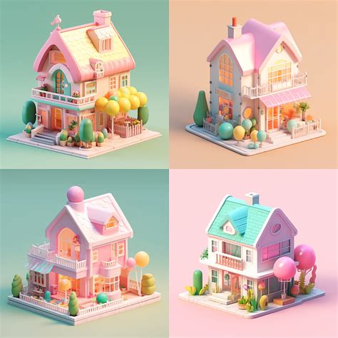 Wanggangtie Cute Cartoon House Building With Pink And Orange Gr