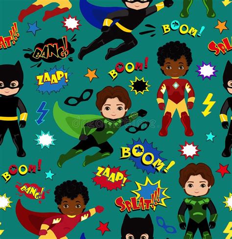 Seamless Superhero Boys Background Pattern. Stock Illustration ...