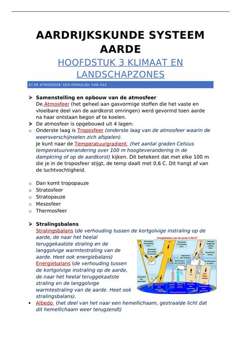 Aardrijkskunde Samenvatting Systeem Aarde Hoofdstuk 3 Klimaat En