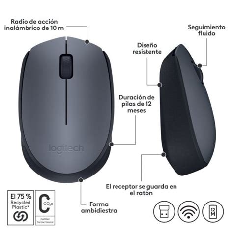 Logitech M170 RF Ratón Óptico Inalámbrico 1000DPI PcComponentes