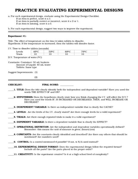 Designing A Controlled Experiment Worksheet