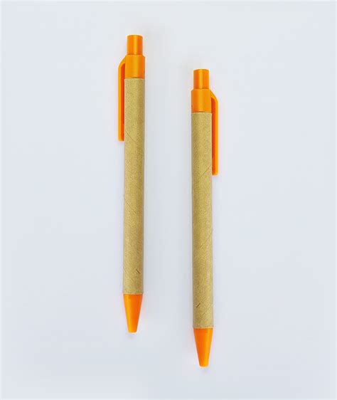 Custom Printed Paper Eco Ball Pen With Orange Plastic Clip