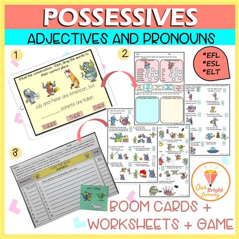 ESL/EFL/ESOL Possessive Adjectives and Pronouns | BOOM Cards |Worksheets | Game | Made By Teachers