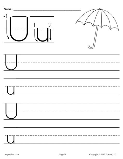 Free Printable Letter U Handwriting Worksheet Supplyme