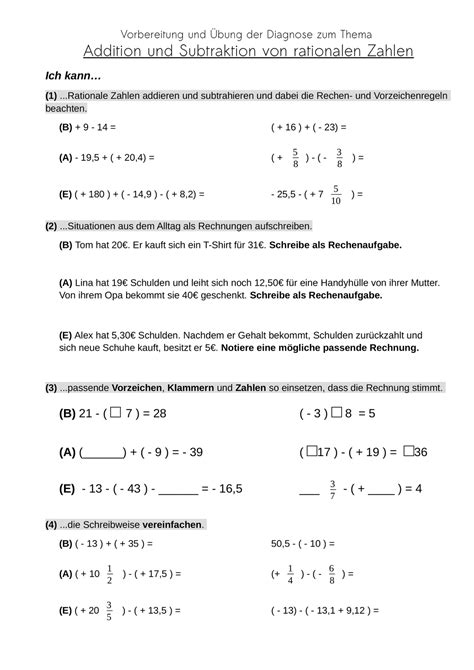 Übung Addition und Subtraktion von rationalen Zahlen