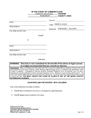 Fillable Online Uniform Domestic Relations Form 9 Counterclaim For