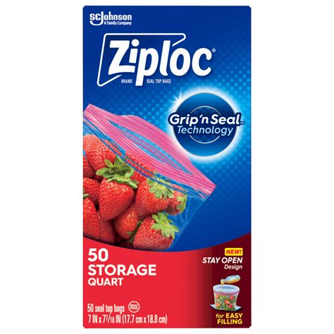 Ziploc Storage Quart Bag Stay Open Design Grip N Seal Technology Reusable 50 Count