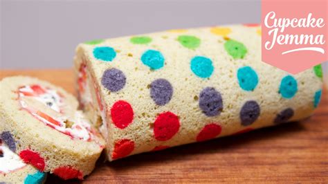 How To Make A Rainbow Polka Dot Swiss Roll Cupcake Jemma Youtube