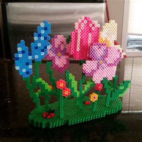 I Made A 3d Flower Garden For Mothers Day Diy Perler Bead Crafts 3d