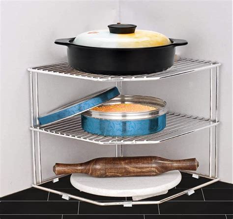 Plantex Stainless Steel Big Size Multipurpose 3 Tier Kitchen Corner