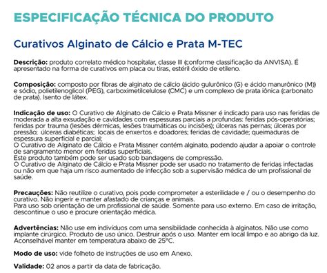 Curativo de Alginato de Cálcio e Prata M TEC 10cmX10cm MISSNER