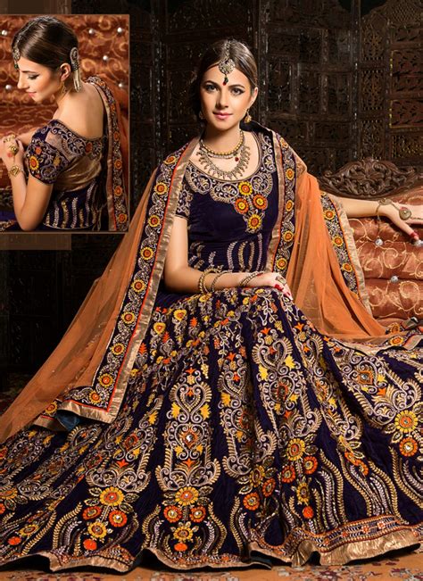 Dark Purple Velvet Bridal Lehenga Choli