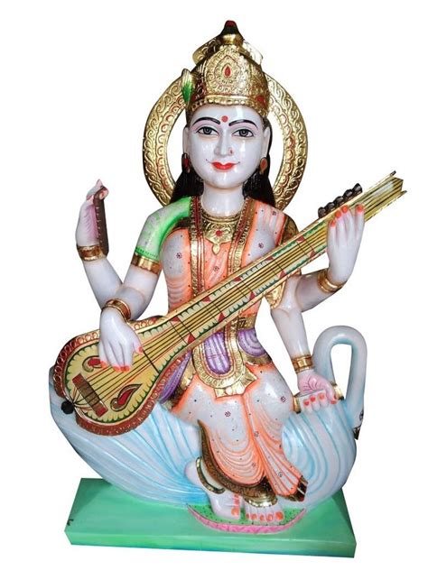 White Painted Marble Saraswati Mata Statue For Worship Size Feet