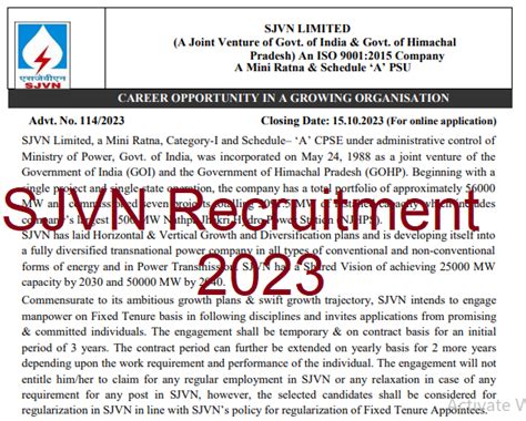 Sjvn Recruitment Apply For Field Engineer Sjvn Nic In