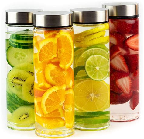 Juice Bottles 4 Pack Wide Mouth Glass Bottles With Lids For Juicing Smoothies