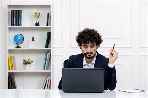 Free Photo Customer Service Cute Brunette Guy In Office Suit With