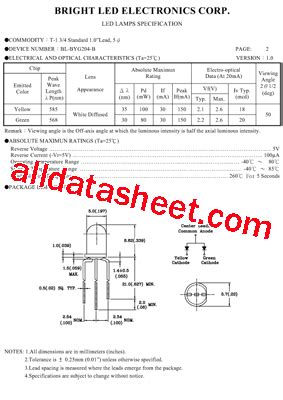 BL BYG204 B Datasheet PDF BRIGHT LED ELECTRONICS CORP