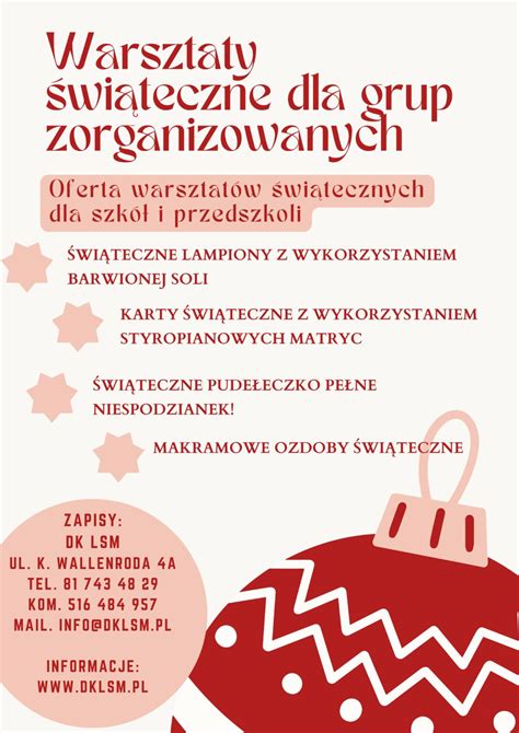 WARSZTATY ŚWIĄTECZNE dla szkół i przedszkoli Dom Kultury LSM