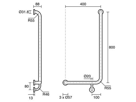 Mobi 800 X 400mm Left Hand Shower Grab Rail Polished Stainless Steel